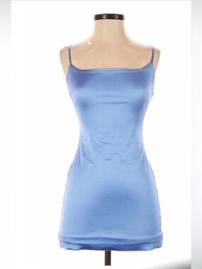 Satin Sky Blue Spaghetti sexy dress
